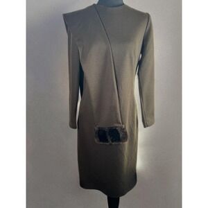 Rare Vintage Toni Todd‎ Avant-Garde Asymmetrical Midi Dress Faux Fur